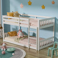 White Wood Twin Over Twin Bunk Bed with Guardrails & Ladder U129