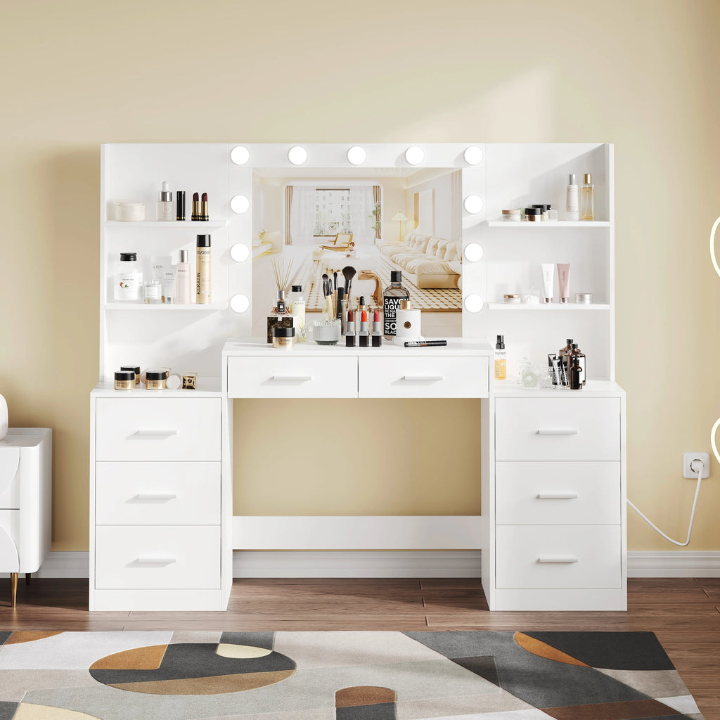 Vanity Desk with Mirror and 8 Drawer W419