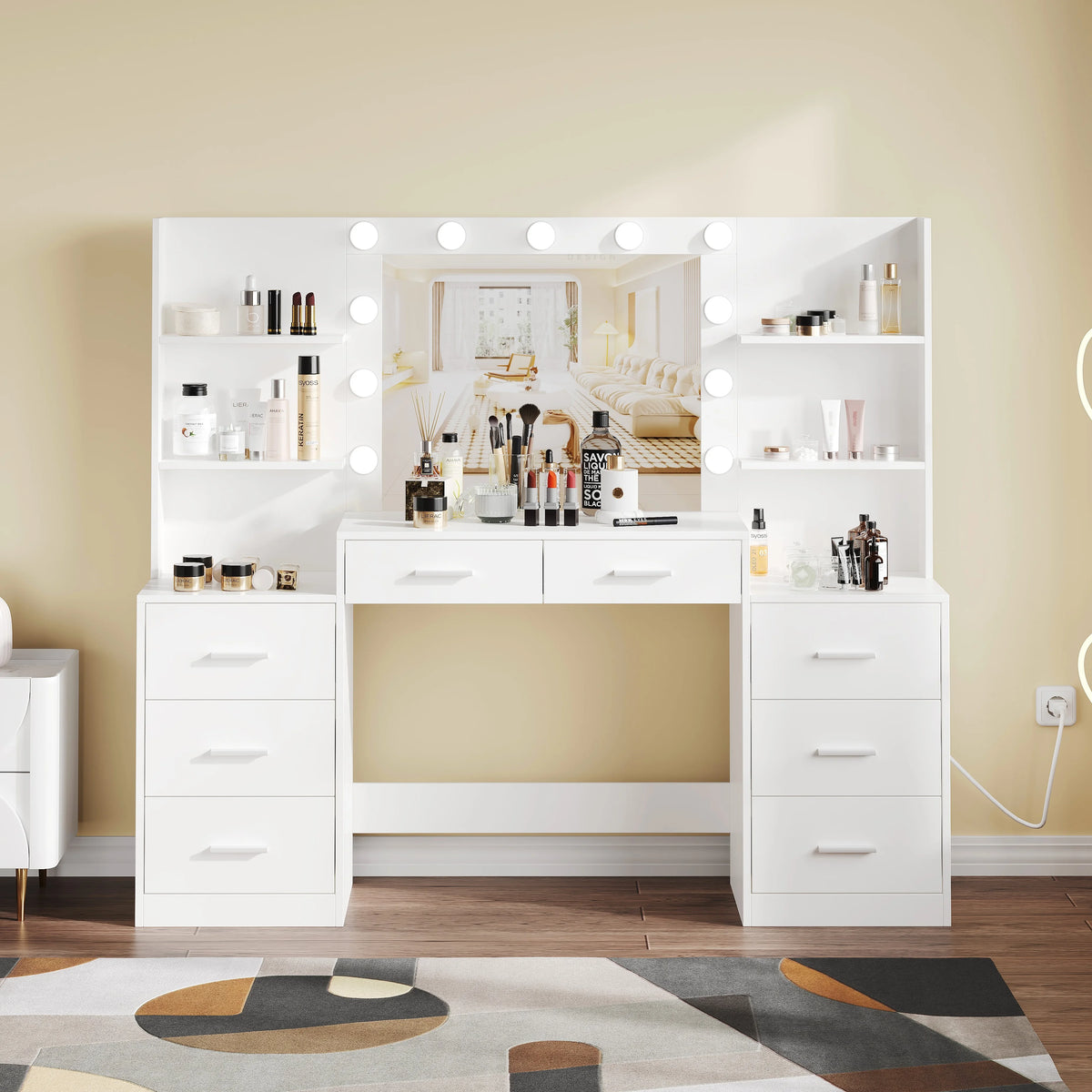 Vanity Desk with Mirror and 8 Drawer W419