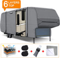 Heavy Duty 6 Layers 5th Wheel RV Cover Anti-UV Breathable Rip-Stop with 2Pcs Extra Straps & Gutter Spout Covers F5743